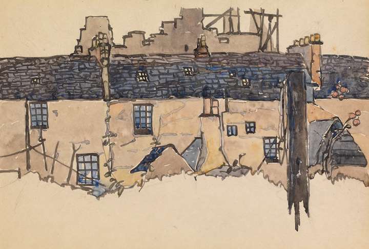 Terraced houses in front of MacLellan's Castle, Kirkcudbright
